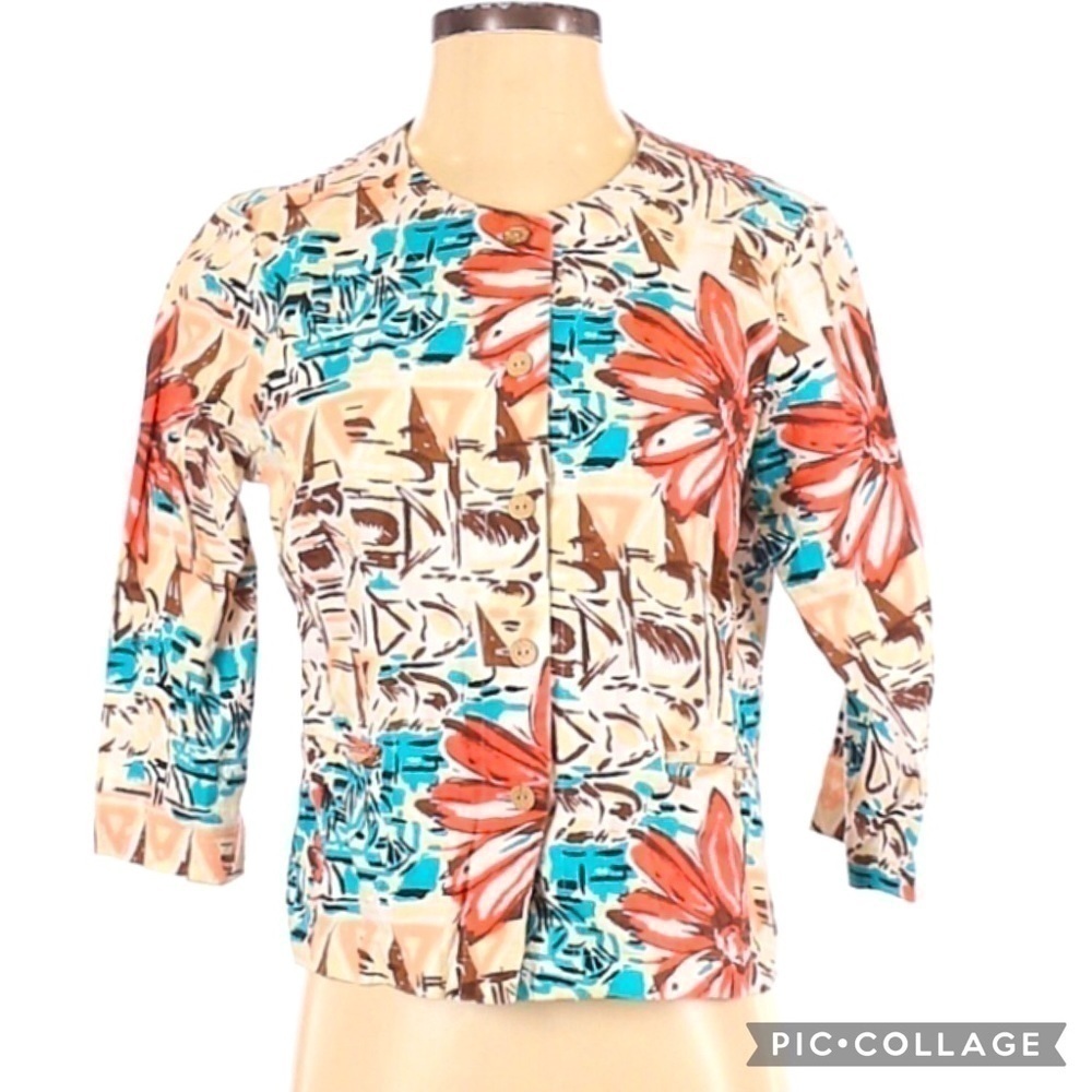 Elementz Linen Wood Button Up 3/4 Sleeve Blouse